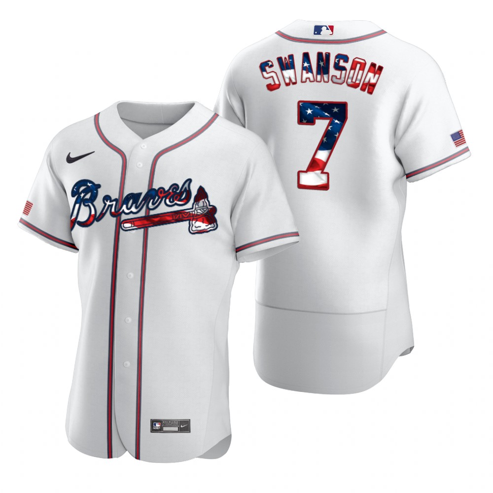 Atlanta Braves #7 Dansby Swanson Men Nike White Fluttering USA Flag Limited Edition Authentic MLB Jersey->cincinnati reds->MLB Jersey